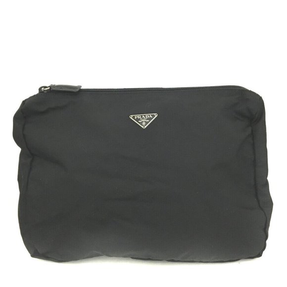 PRADA Logo Plate Black Nylon Cosmetic Pouch Bag /1J1014 - Picture 1 of 8